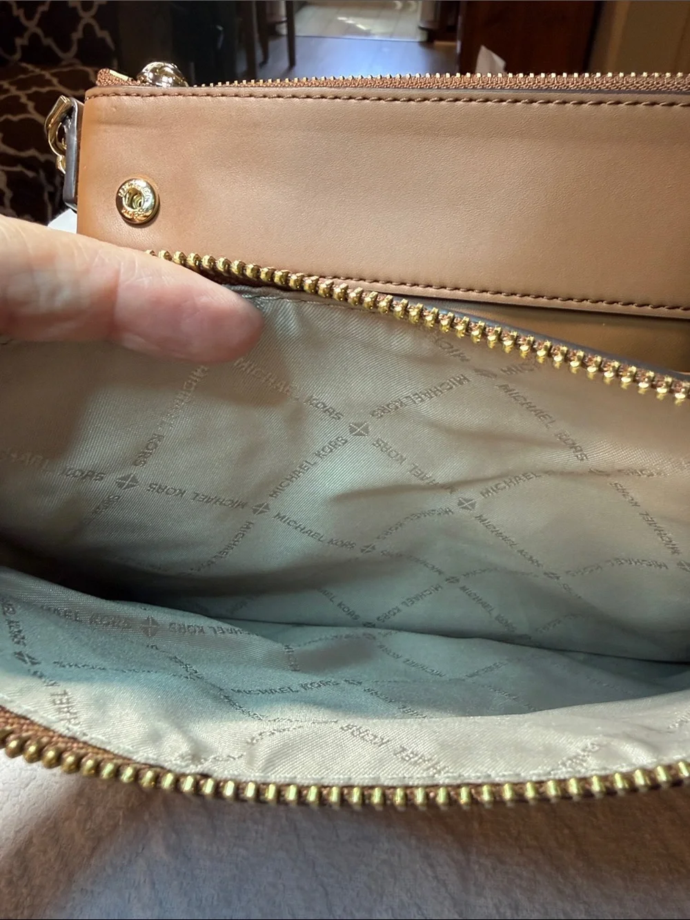 Michael Kors Tan Studded Nylon Crossbody with Gold Studs